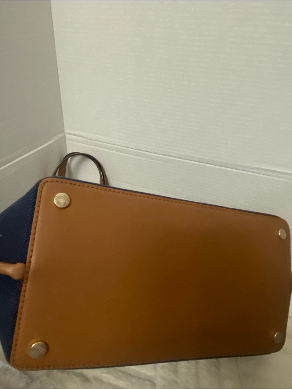 Michael Kors Jane Navy Canvas Tote with Tan Trim and Gold Hardware - Picture 4 of 9